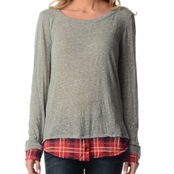 Derek Heart Tops - MABEL gray & red plaid  blouse.